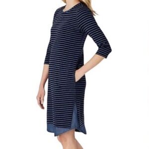 J. Jill Blue and White Striped Long Sleeve Dress